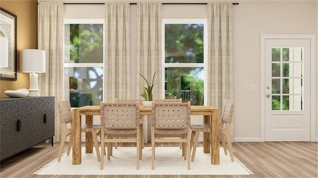 Furnished interior view inside a new home in Towns at Creekside, Doraville (Image 3). Furnished interior view inside a new home in Towns at Creekside, Doraville (Image 3).