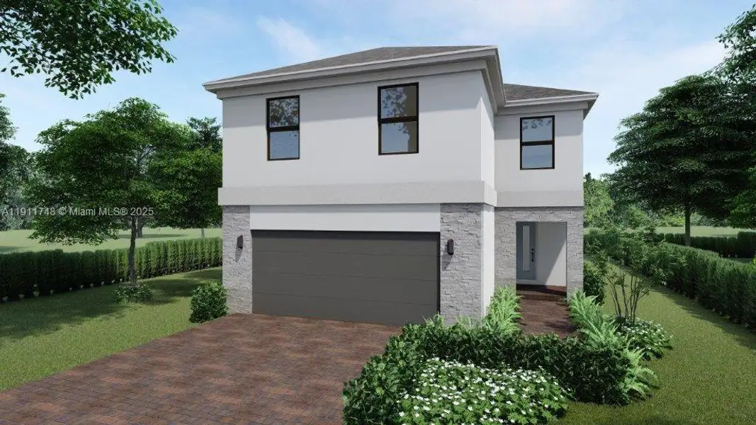 Front exterior of a new home in Baywood II, Florida City, FL, highlighting curb appeal (Image 1).