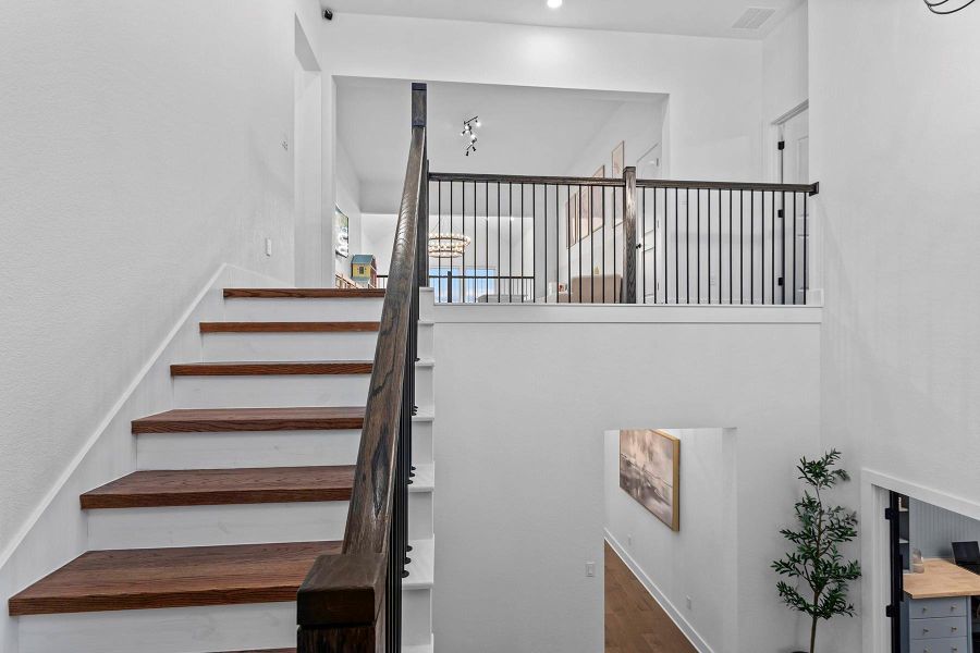 Stairs with hardwood / wood-style floors