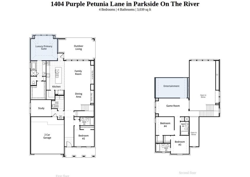 2D floor plan layout of this home in Parkside On The River: 50ft. lots, Georgetown, TX (Image 3).