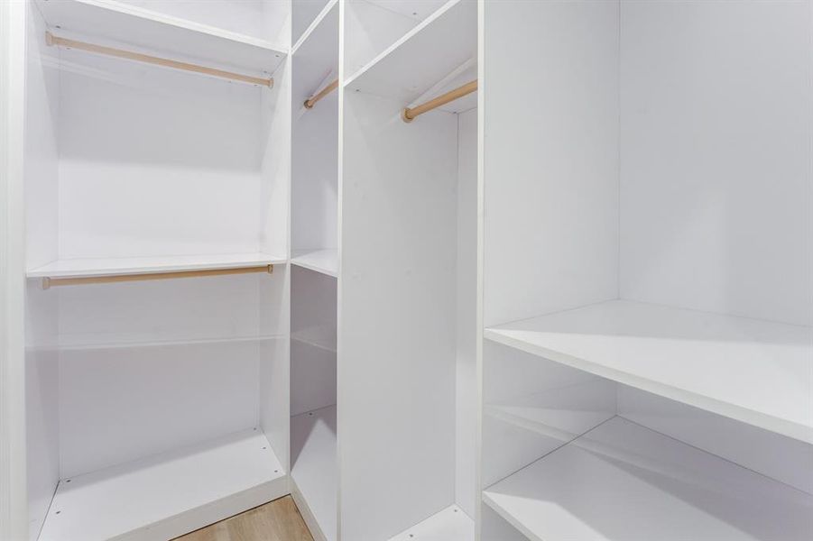 Custom built-in shelving in closet.