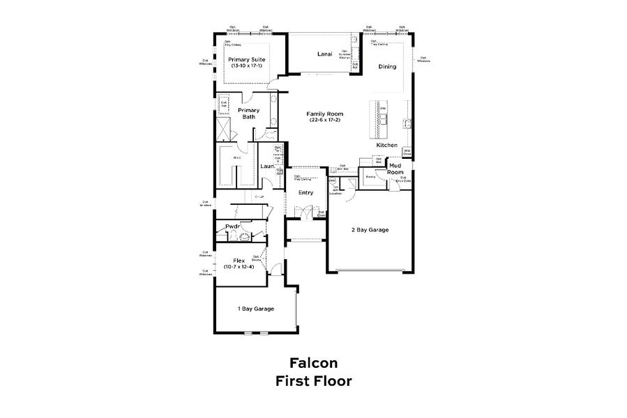 2D floor plan layout for the Falcon by DRB Homes in Biscayne Landing at Seaire, Parrish, FL (Image 3).