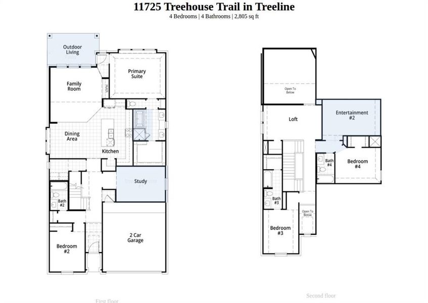 2D floor plan layout of this home in Treeline, Justin, TX (Image 2).