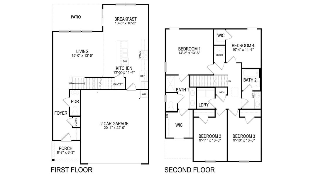 2D floor plan layout for the Edmon by D.R. Horton in Highland View, Seymour, TN (Image 3).