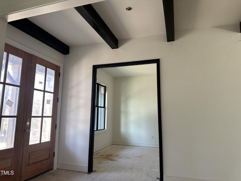 Foyer with steel beams