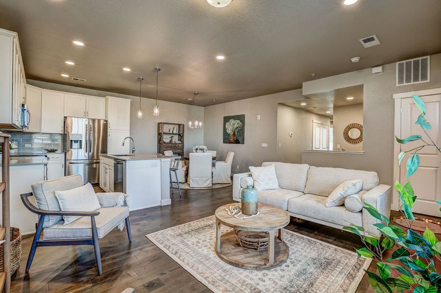 Representative furnished interior of a home built from the The Cascade by Landmark Homes in The Lakes at Centerra, Loveland (Image 4). Representative furnished interior of a home built from the The Cascade by Landmark Homes in The Lakes at Centerra, Loveland (Image 4).