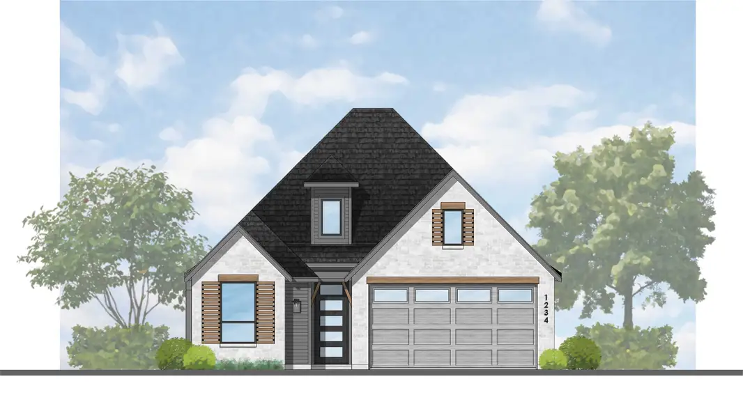Representative rendering of the exterior for the Royce Plan by Highland Homes (Image 1).