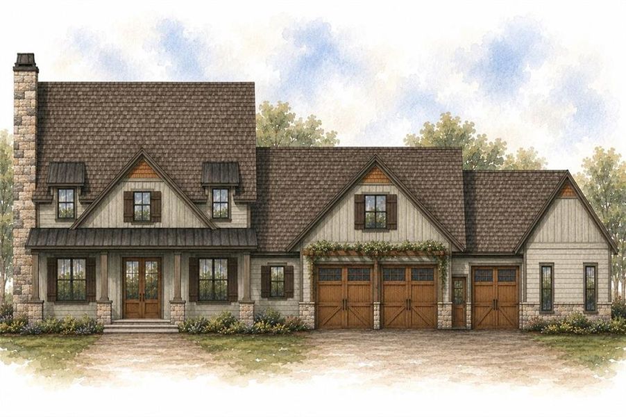 Exterior rendering of this home design in , Alpharetta, GA (Image 2). Exterior rendering of this home design in , Alpharetta, GA (Image 2).