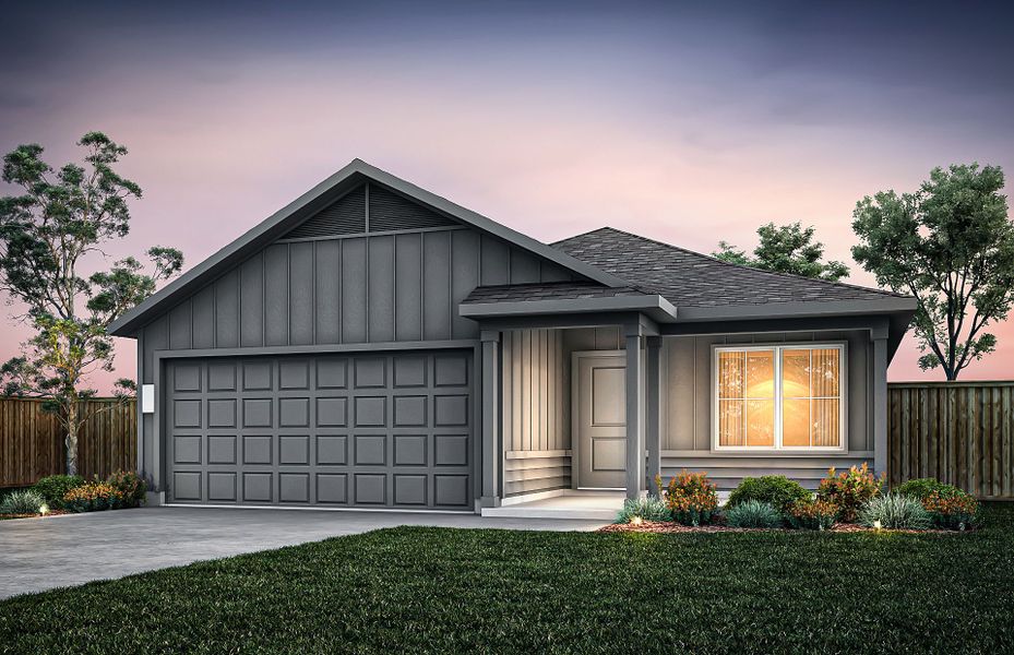 Front exterior of a new home in Vantage, San Marcos, TX, highlighting curb appeal (Image 1). Front exterior of a new home in Vantage, San Marcos, TX, highlighting curb appeal (Image 1).