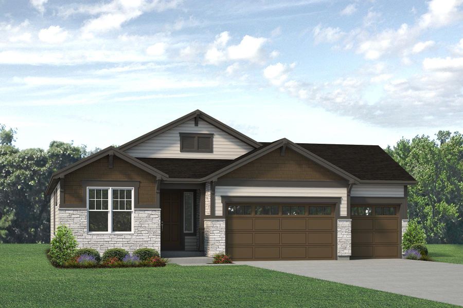 Representative exterior photo of a completed home built from the Lakewood II by Landsea Homes in Highlands Preserve, Mead, CO (Image 24).