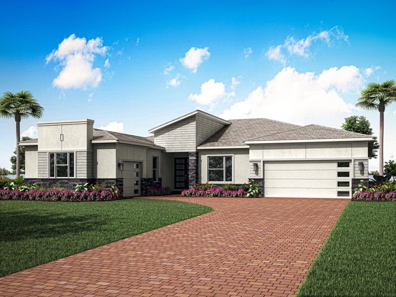 Representative exterior photo of a completed home built from the Monaco by Mattamy Homes in Tradition, Port St. Lucie, FL (Image 2). Representative exterior photo of a completed home built from the Monaco by Mattamy Homes in Tradition, Port St. Lucie, FL (Image 2).