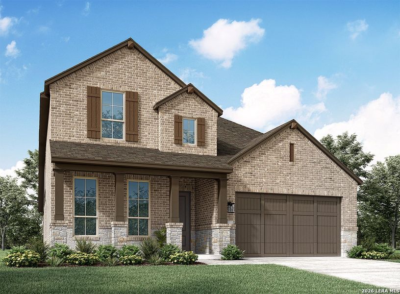 Front exterior of a new home in Venado Crossing, Cibolo, TX, highlighting curb appeal (Image 1). Front exterior of a new home in Venado Crossing, Cibolo, TX, highlighting curb appeal (Image 1).