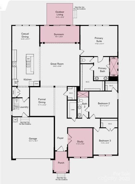 Additional highlights include: study, walk in shower at bath 2, spa shower in primary bath, sunroom with outdoor living space. Additional highlights include: study, walk in shower at bath 2, spa shower in primary bath, sunroom with outdoor living space.