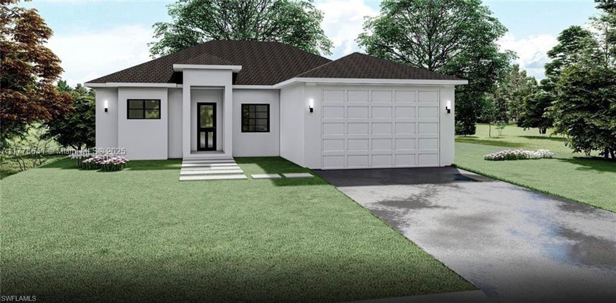 Front exterior of a new home in , Lehigh Acres, FL, highlighting curb appeal (Image 7).