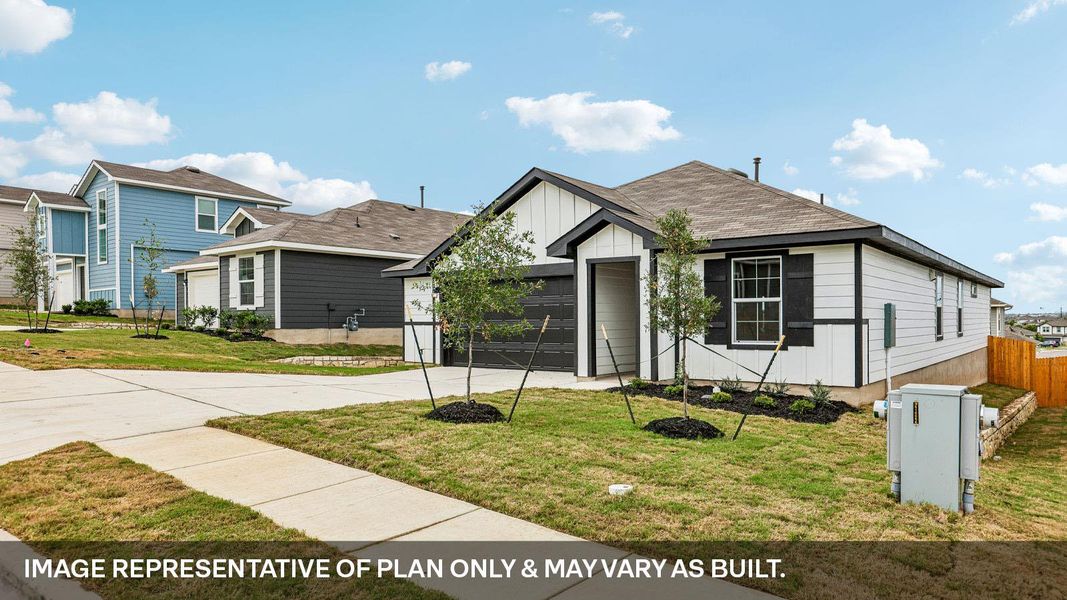 Front exterior of a new home in Talavera, Kyle, TX, highlighting curb appeal (Image 18). Front exterior of a new home in Talavera, Kyle, TX, highlighting curb appeal (Image 18).
