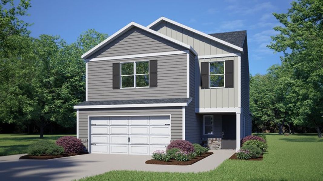Representative exterior photo of a completed home built from the Manning by D.R. Horton in Carver Station, Durham, NC (Image 4). Representative exterior photo of a completed home built from the Manning by D.R. Horton in Carver Station, Durham, NC (Image 4).