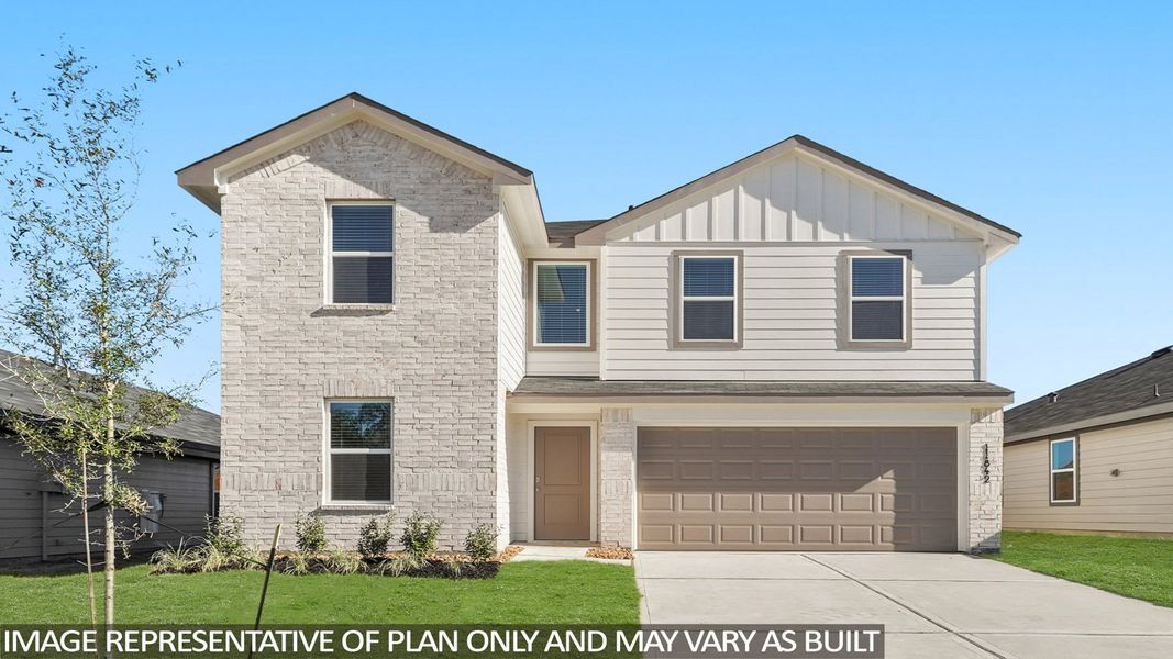 Representative exterior photo of a completed home built from the Plan by D.R. Horton in Mill Creek, Magnolia, TX (Image 1). Representative exterior photo of a completed home built from the Plan by D.R. Horton in Mill Creek, Magnolia, TX (Image 1).