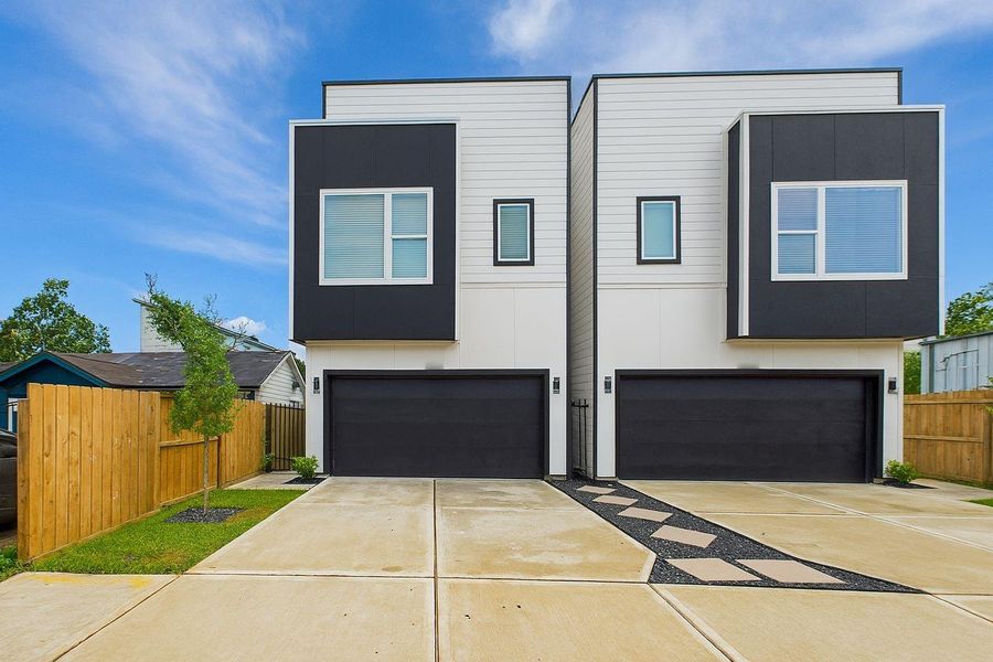 Front exterior of a new home in Skyline Homes at Lozier, Houston, TX, highlighting curb appeal (Image 2). Front exterior of a new home in Skyline Homes at Lozier, Houston, TX, highlighting curb appeal (Image 2).