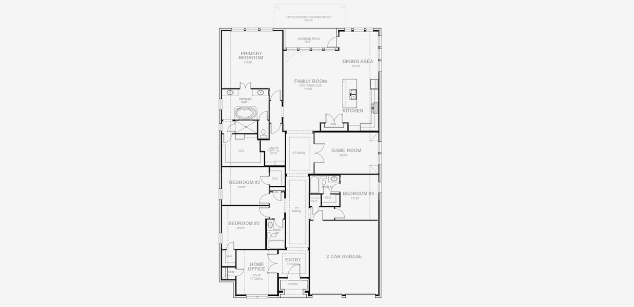 2D floor plan layout for the 2737W by Perry Homes in Mantua, Van Alstyne, TX (Image 5).