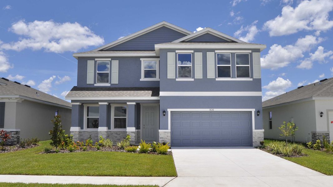 Representative exterior photo of a completed home built from the Coral by D.R. Horton in Bella Lago, Parrish, FL (Image 21). Representative exterior photo of a completed home built from the Coral by D.R. Horton in Bella Lago, Parrish, FL (Image 21).