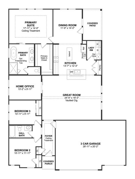 2D floor plan layout for the Juniper III by K. Hovnanian® Homes in Cane Crossing Estates, Sealy, TX (Image 3). 2D floor plan layout for the Juniper III by K. Hovnanian® Homes in Cane Crossing Estates, Sealy, TX (Image 3).