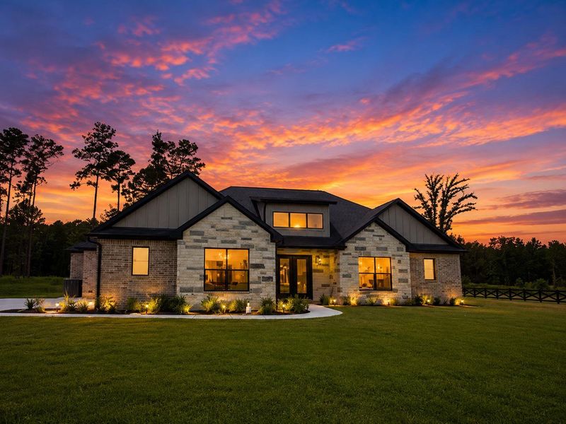 Front exterior of a new home in , Conroe, TX, highlighting curb appeal (Image 1). Front exterior of a new home in , Conroe, TX, highlighting curb appeal (Image 1).