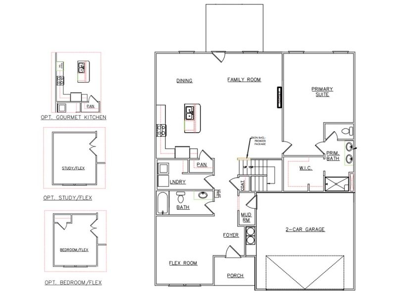2D floor plan layout for the Adrian - Single Family Homes by Dream Finders Homes in Gleneddie Acres, Anderson, SC (Image 3).