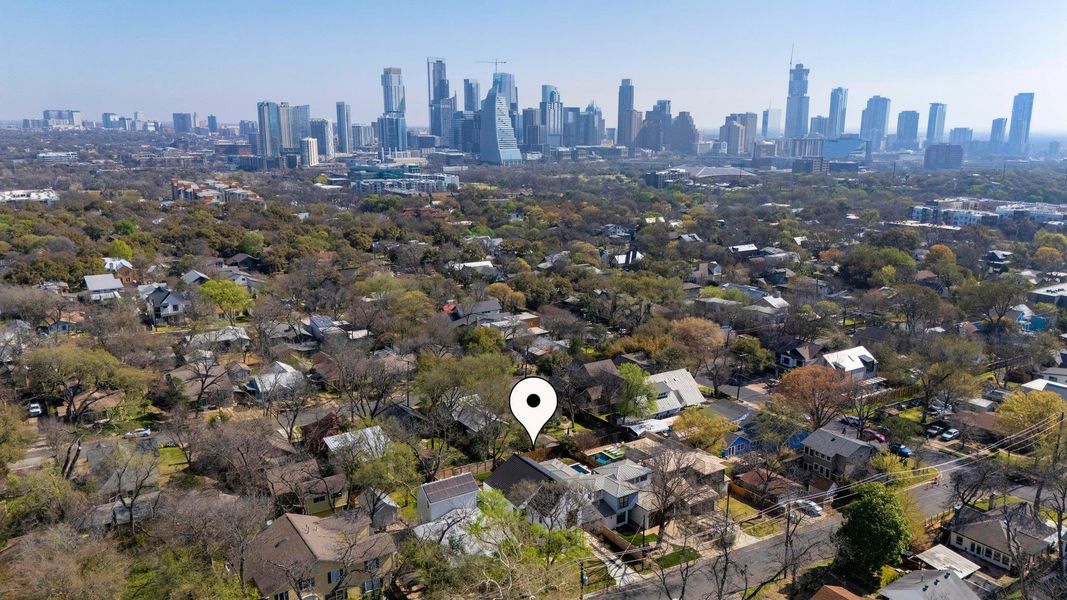 Aerial view featuring a city view