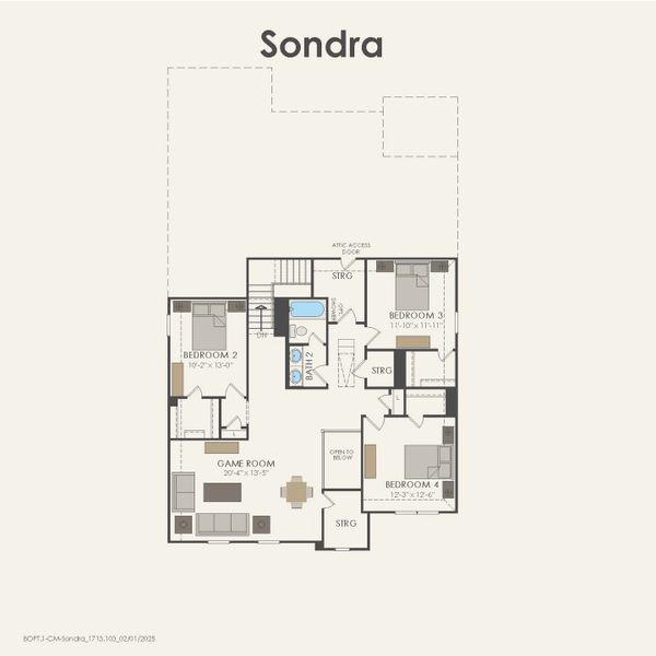 2D floor plan layout for the Sondra by Pulte Homes in Parks of Village Creek, Burleson, TX (Image 4).