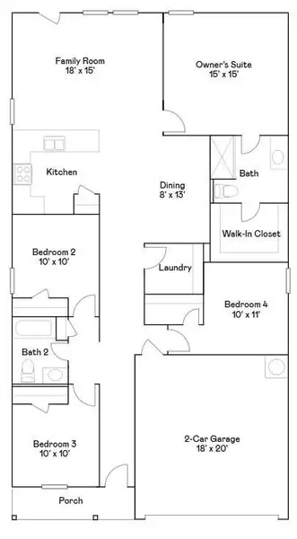 2D floor plan layout of this home in The Grand Prairie: Watermill Collection, Hockley, TX (Image 3).