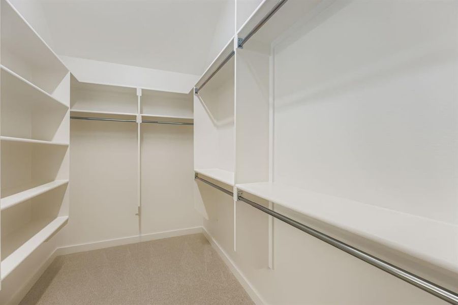 Spacious closet with light carpet