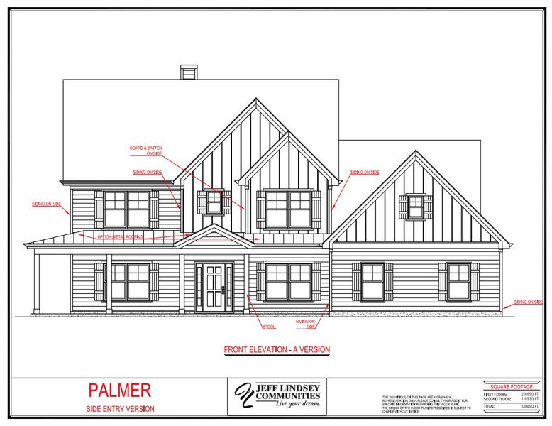Representative rendering of the exterior for the Palmer A by Jeff Lindsey Communities (Image 1).