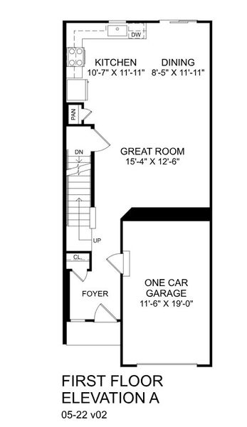 2D floor plan layout for the Pine by Ryan Homes in Cherry Grove Townhomes, Kannapolis, NC (Image 2).