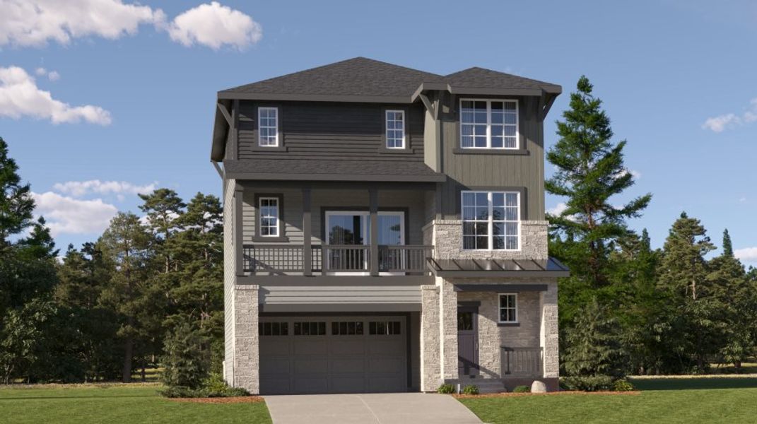Front exterior of a new home in Harvest Ridge, Aurora, CO, highlighting curb appeal (Image 1). Front exterior of a new home in Harvest Ridge, Aurora, CO, highlighting curb appeal (Image 1).