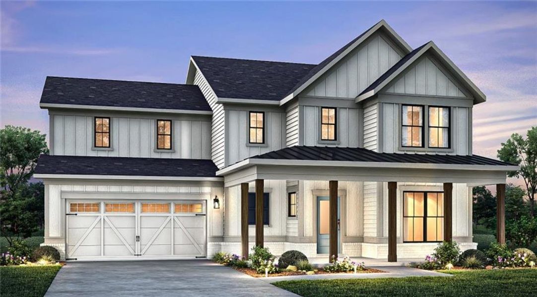 Front exterior of a new home in Sterling Pointe, Cumming, GA, highlighting curb appeal (Image 2).