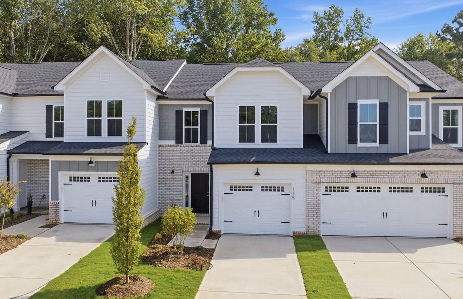 Front exterior of a new home in Cambria, Garner, NC, highlighting curb appeal (Image 27).
