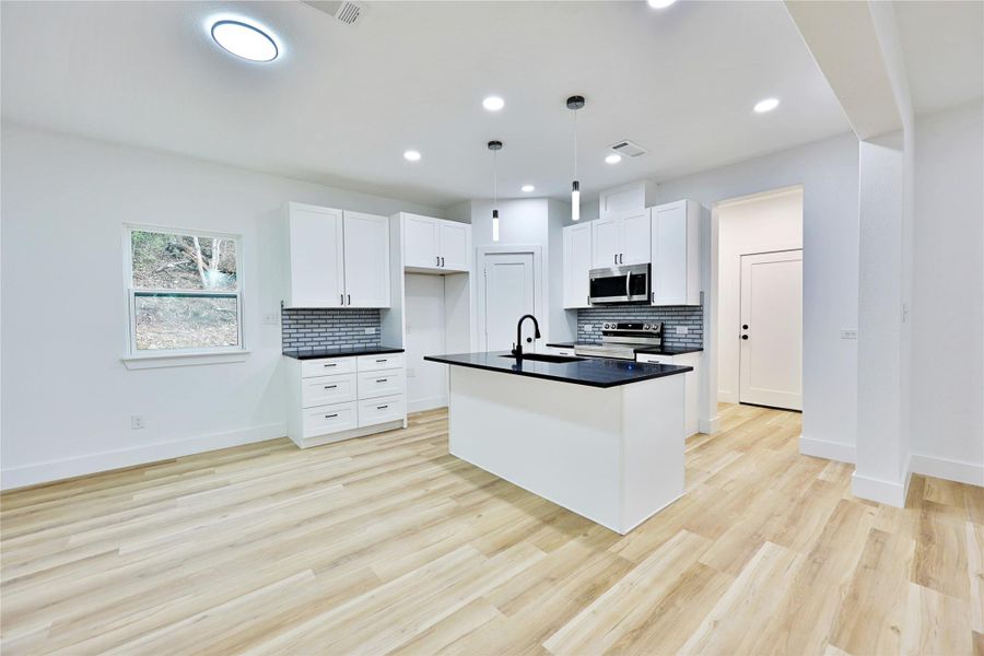 Modern kitchen with center island.