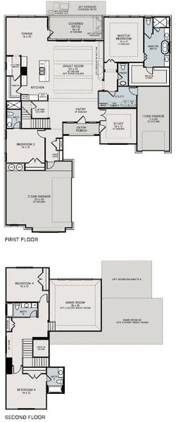 2D floor plan layout for the Baton Rouge by Sitterle Homes in Lakeview, Waller, TX (Image 3).