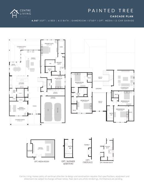 2D floor plan layout for the Cascade by Centre Living Homes in Painted Tree Lakeside, McKinney, TX (Image 5).