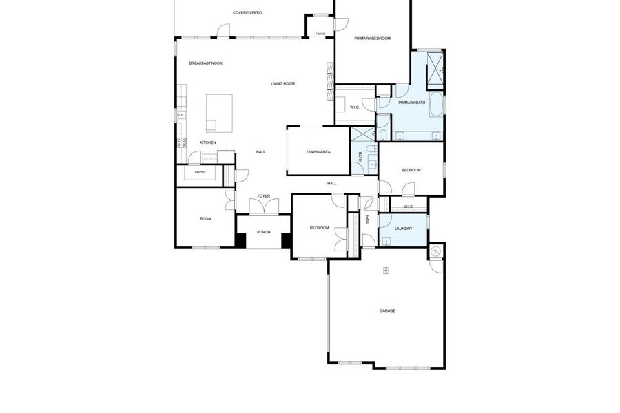 A clear floor plan outlines a practical layout with dedicated living spaces and ample private rooms.