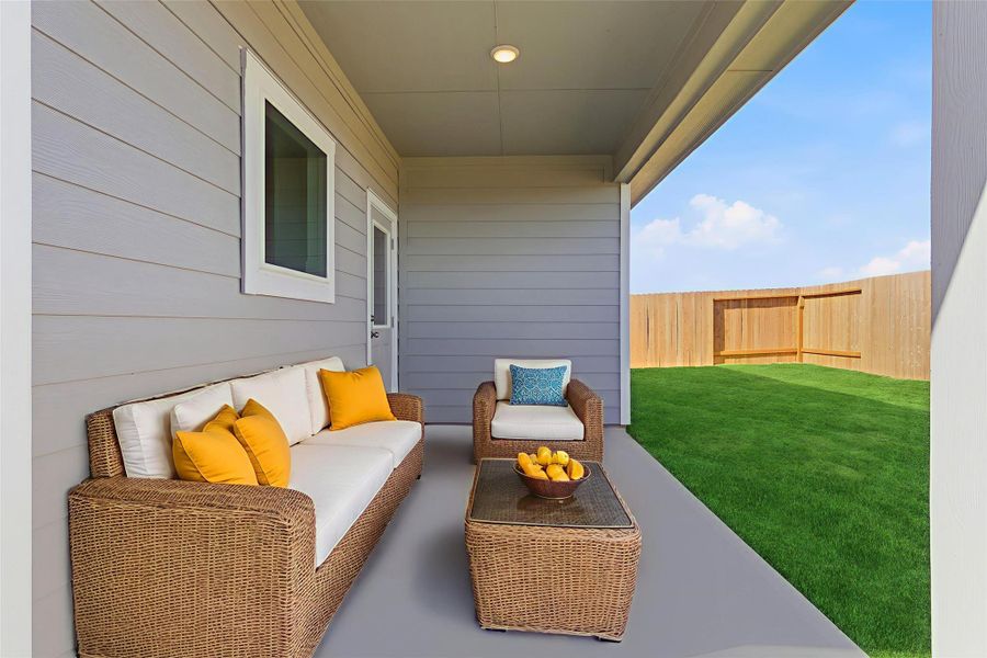 Exterior details and patio area of a home in Sweetgrass Village, Crosby (Image 27). Exterior details and patio area of a home in Sweetgrass Village, Crosby (Image 27).