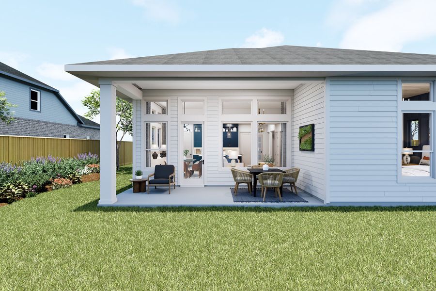 Representative exterior details of a home built from the The Brenner by David Weekley Homes in Kissing Tree – Spruce Series, San Marcos (Image 3).