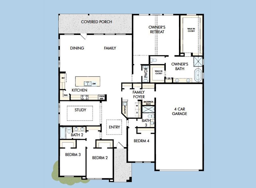 2D floor plan layout for the The Bammel by David Weekley Homes in Whyburn Manor Series, Flower Mound, TX (Image 3).