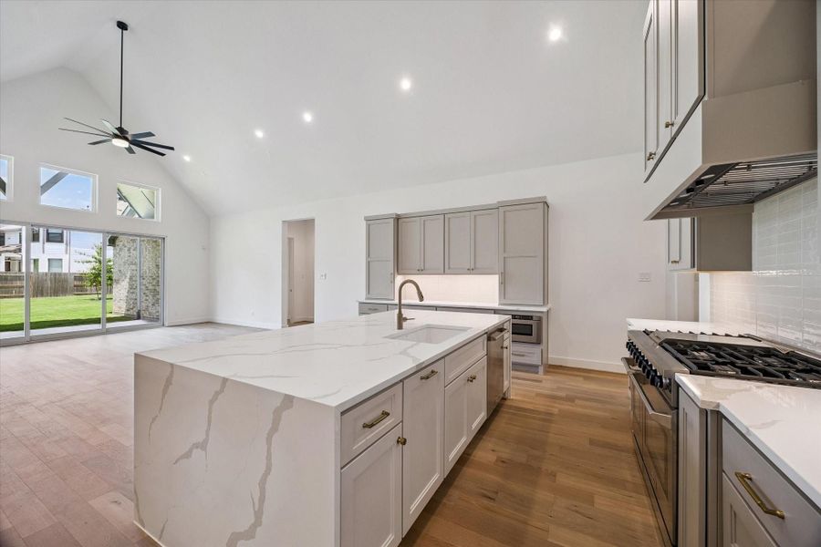 Kitchen, Dining, and Living.