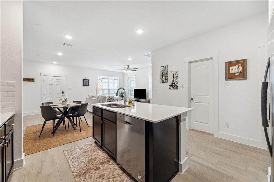 View towards living area, door on the right is the walk in pantry