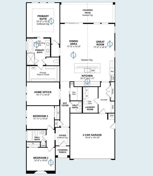 2D floor plan layout for the Santa Rosa II by K. Hovnanian® Homes in Edgewood, Queen Creek, AZ (Image 7).