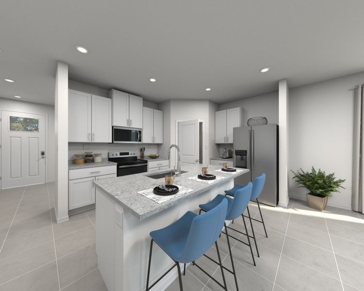 Rendering of the Kitchen in the Orchid Floorplan.