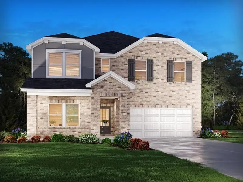 Front exterior of a new home in Harmony Manor, Fairburn, GA, highlighting curb appeal (Image 1). Front exterior of a new home in Harmony Manor, Fairburn, GA, highlighting curb appeal (Image 1).