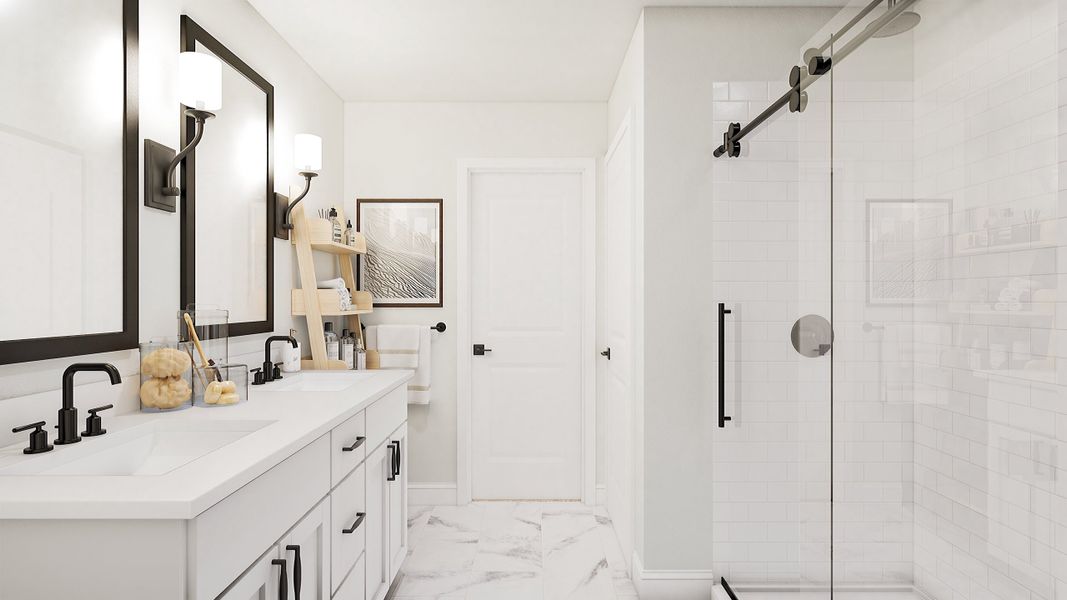 Primary bath with matte black finishes
