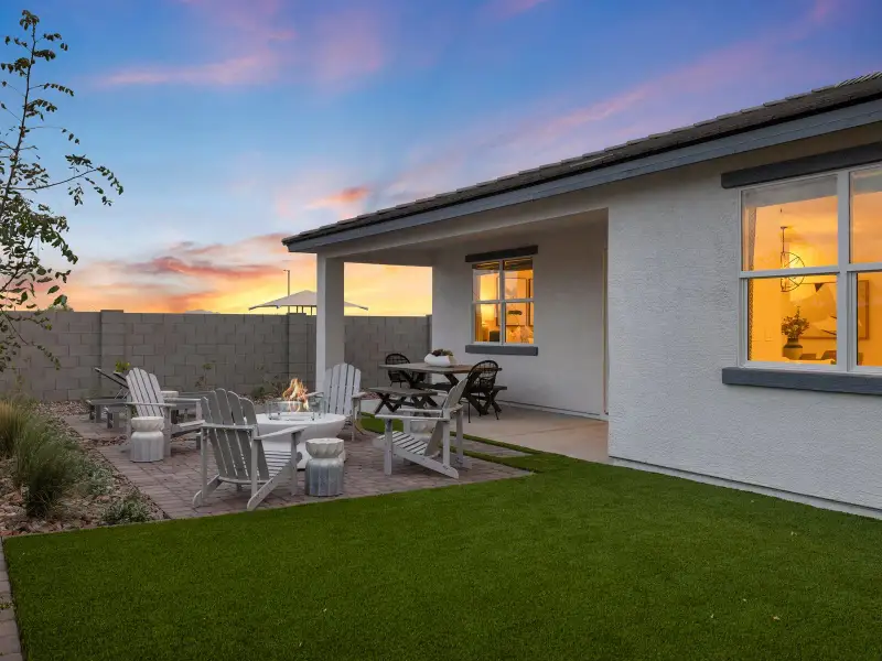 Exterior details and patio area of a home in Bella Vista Farms Reserve Series, San Tan Valley (Image 22).